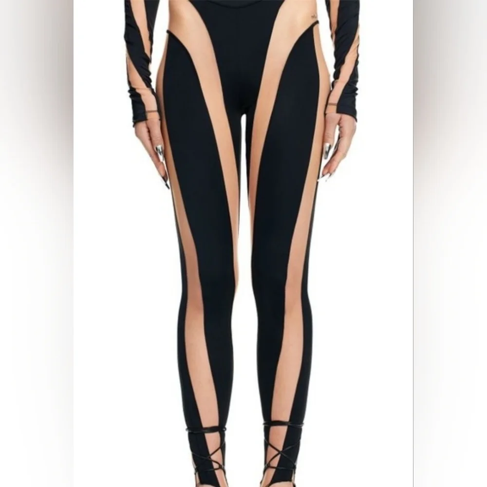 NWT HM X Mugler Mesh-paneled Stirrup Leggings, H&M sz 4 - Picture 4 of 5